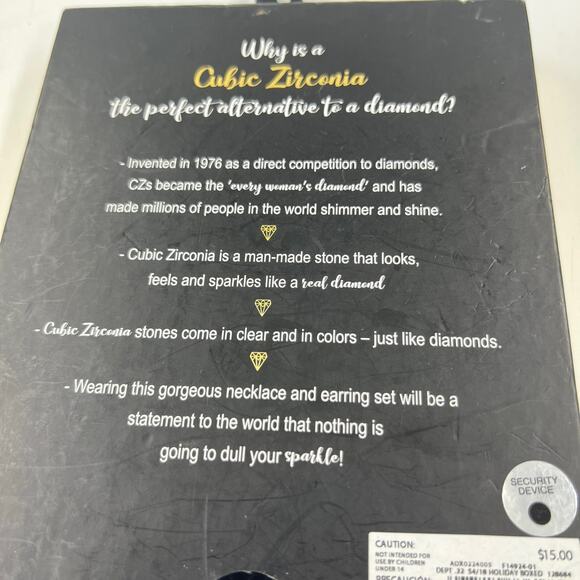 Cubic Zirconia Necklace and Earring Set Faux Pearls Antique Gold Tone New in Box - Picture 4 of 5